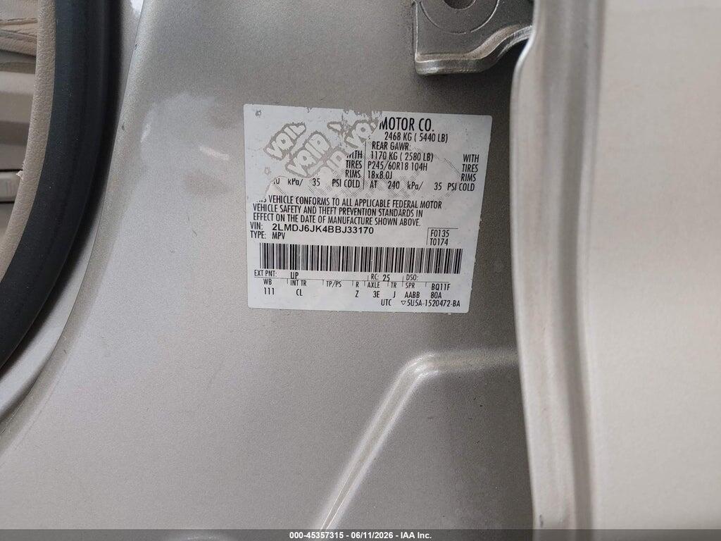 2LMDJ6JK4BBJ33170 2011 LINCOLN MKX photo no. 9