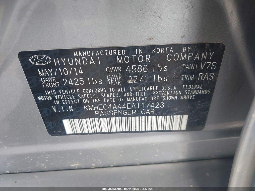 KMHEC4A44EA117423 2014 HYUNDAI SONATA HYBRID photo no. 9