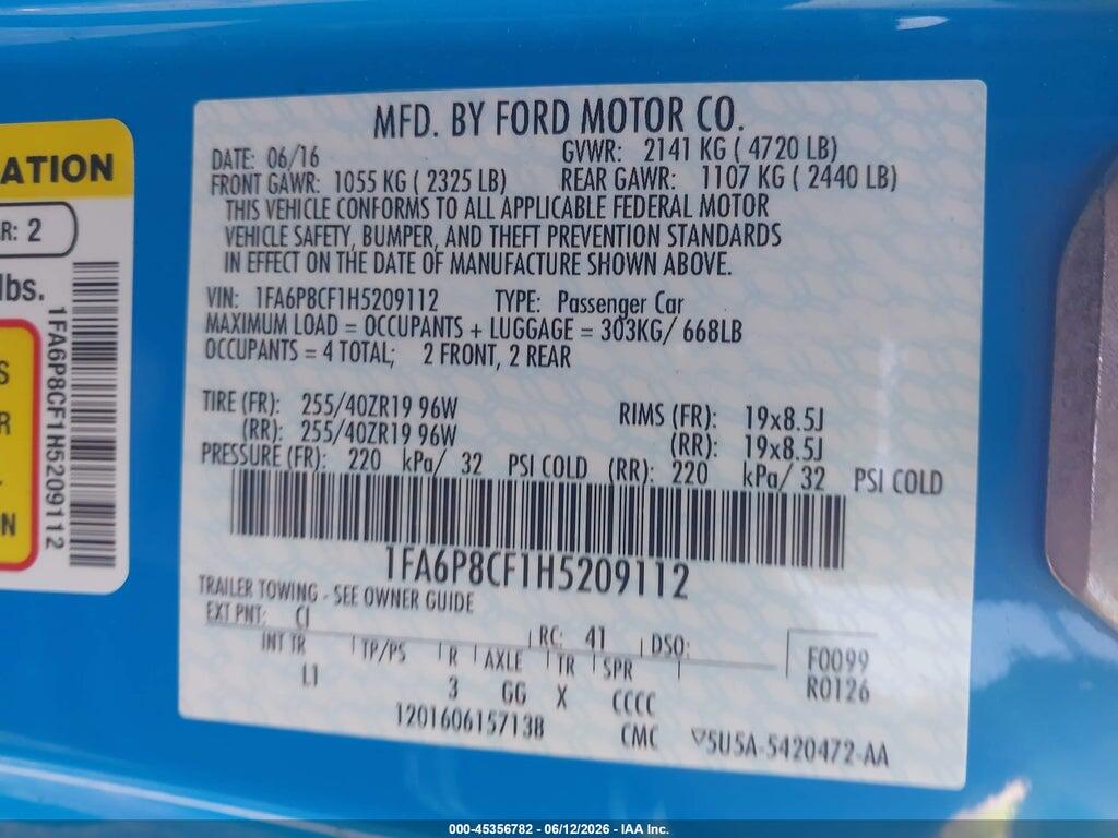 1FA6P8CF1H5209112 2017 FORD MUSTANG photo no. 9