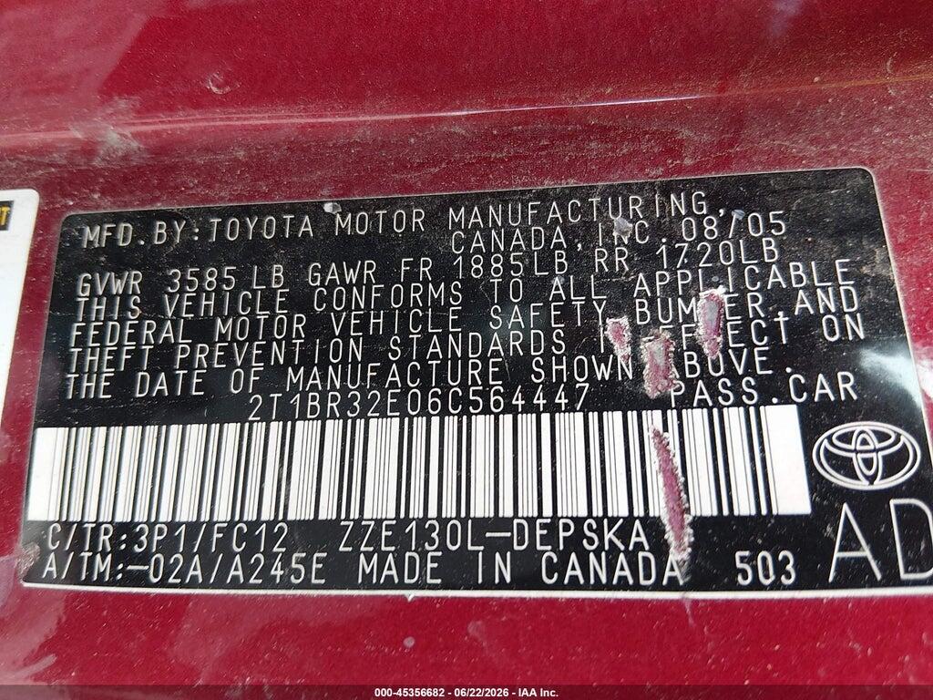 2T1BR32E06C564447 2006 TOYOTA COROLLA photo no. 9