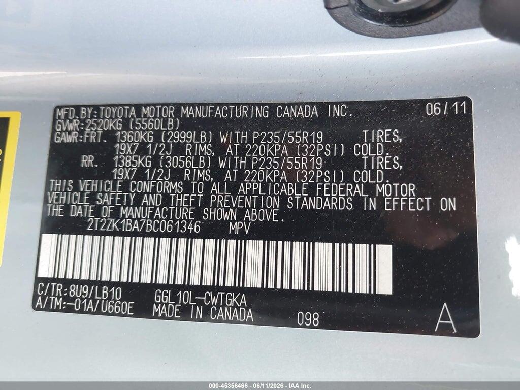 2T2ZK1BA7BC061346 2011 LEXUS RX 350 photo no. 9