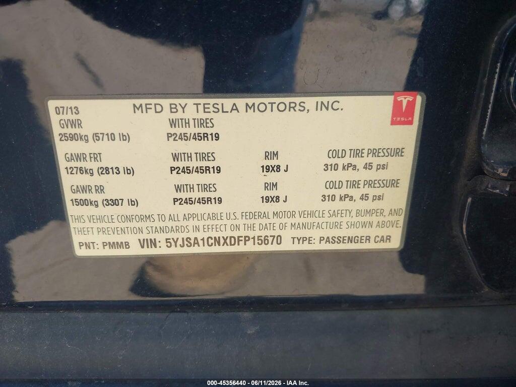 5YJSA1CNXDFP15670 2013 TESLA MODEL S photo no. 9