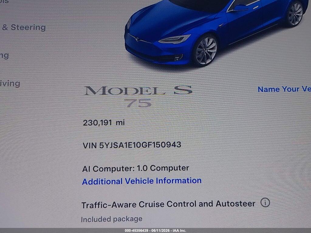 5YJSA1E10GF150943 2016 TESLA MODEL S photo no. 7