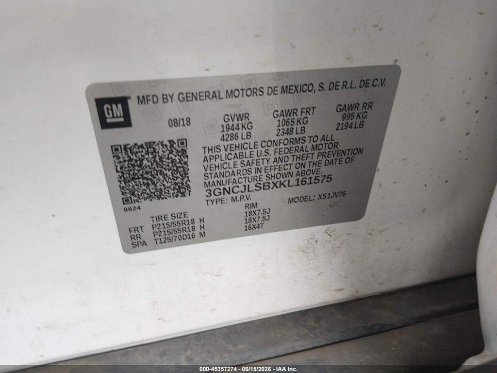 3GNCJLSBXKL161575 2019 CHEVROLET TRAX photo no. 9