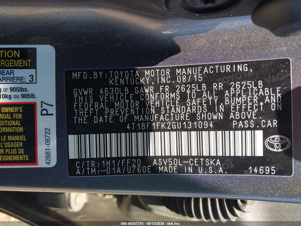 4T1BF1FK2GU131094 2016 TOYOTA CAMRY photo no. 9