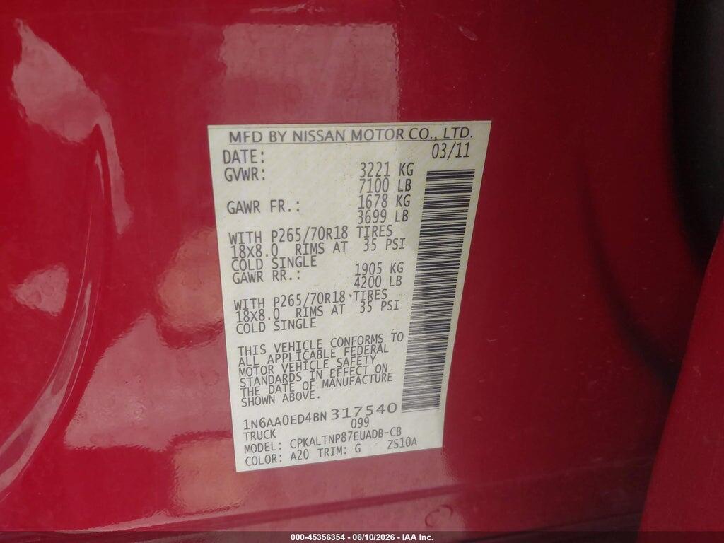 1N6AA0ED4BN317540 2011 NISSAN TITAN photo no. 9