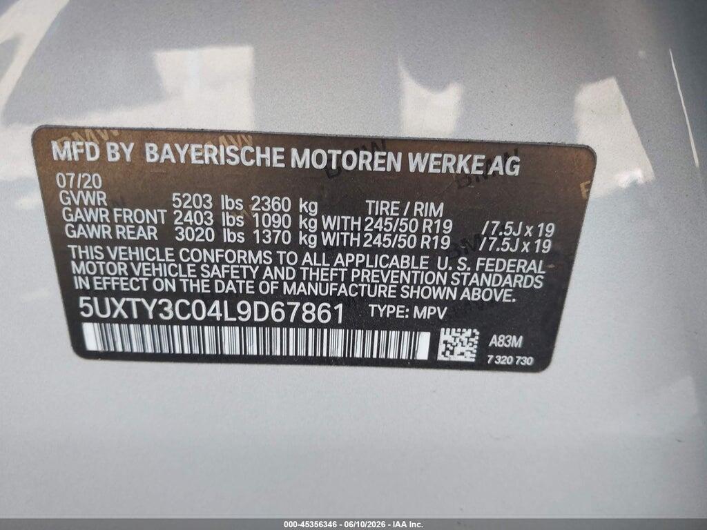 5UXTY3C04L9D67861 2020 BMW X3 photo no. 9