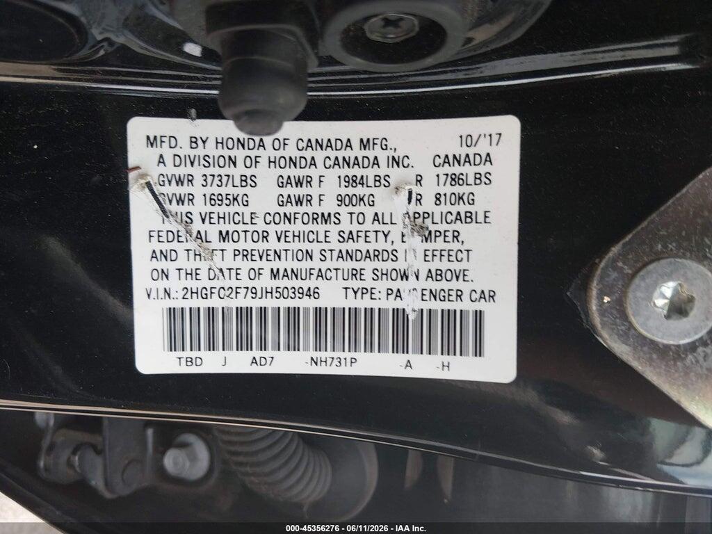 2HGFC2F79JH503946 2018 HONDA CIVIC photo no. 9