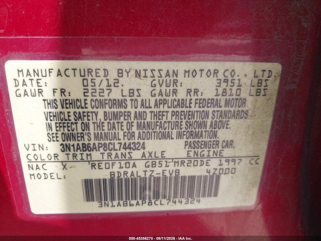3N1AB6AP8CL744324 2012 NISSAN SENTRA photo no. 9