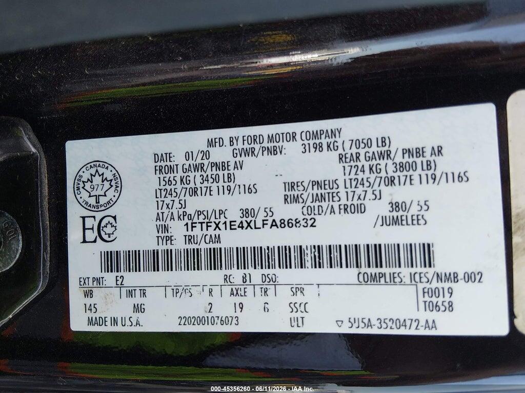 1FTFX1E4XLFA86832 2020 FORD F-150 photo no. 9
