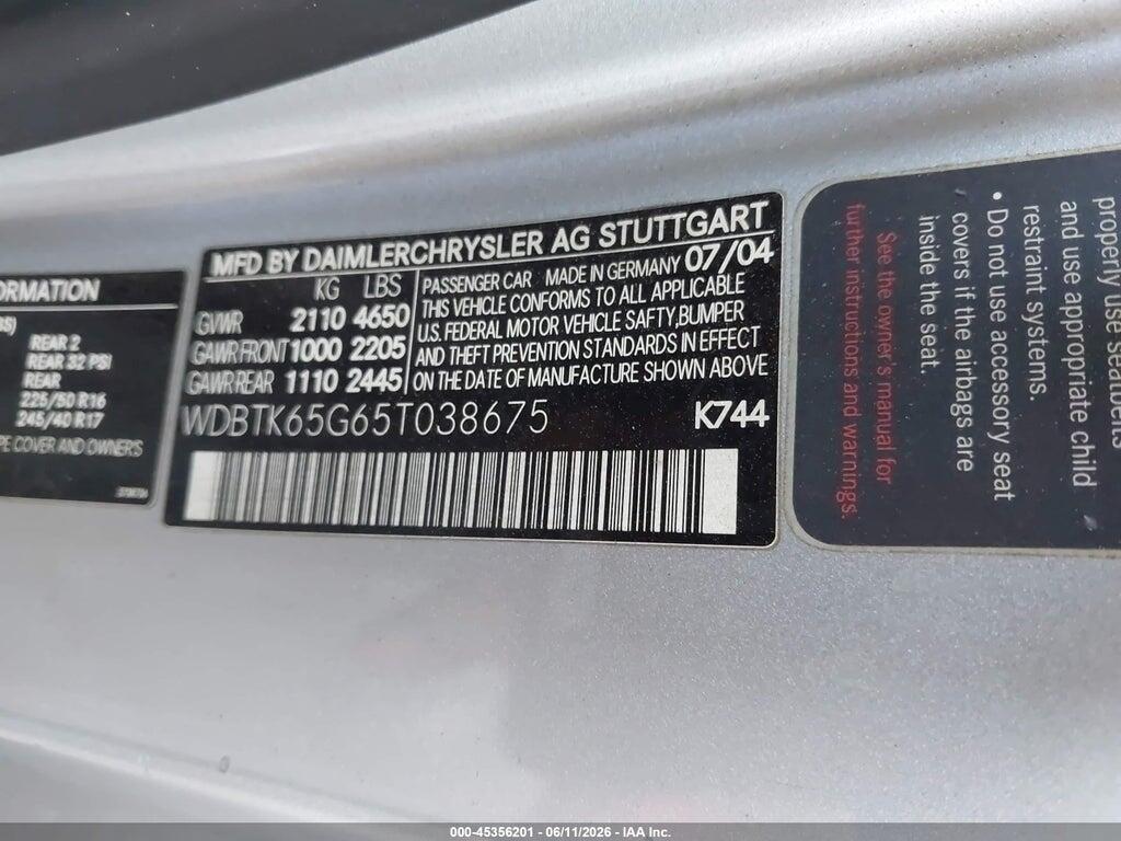 WDBTK65G65T038675 2005 MERCEDES-BENZ CLK 320 photo no. 9