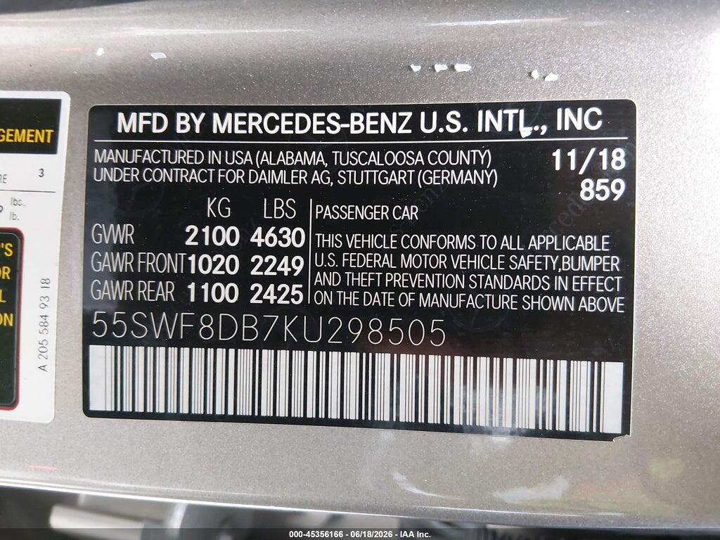 55SWF8DB7KU298505 2019 MERCEDES-BENZ C 300 photo no. 9