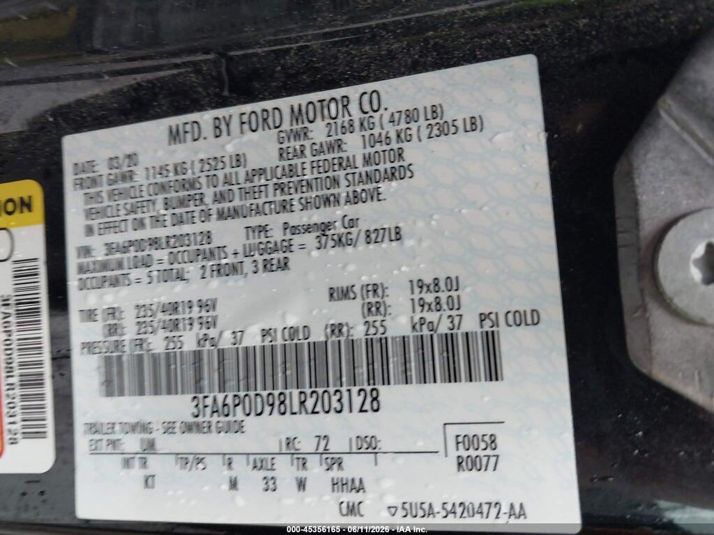 3FA6P0D98LR203128 2020 FORD FUSION photo no. 9