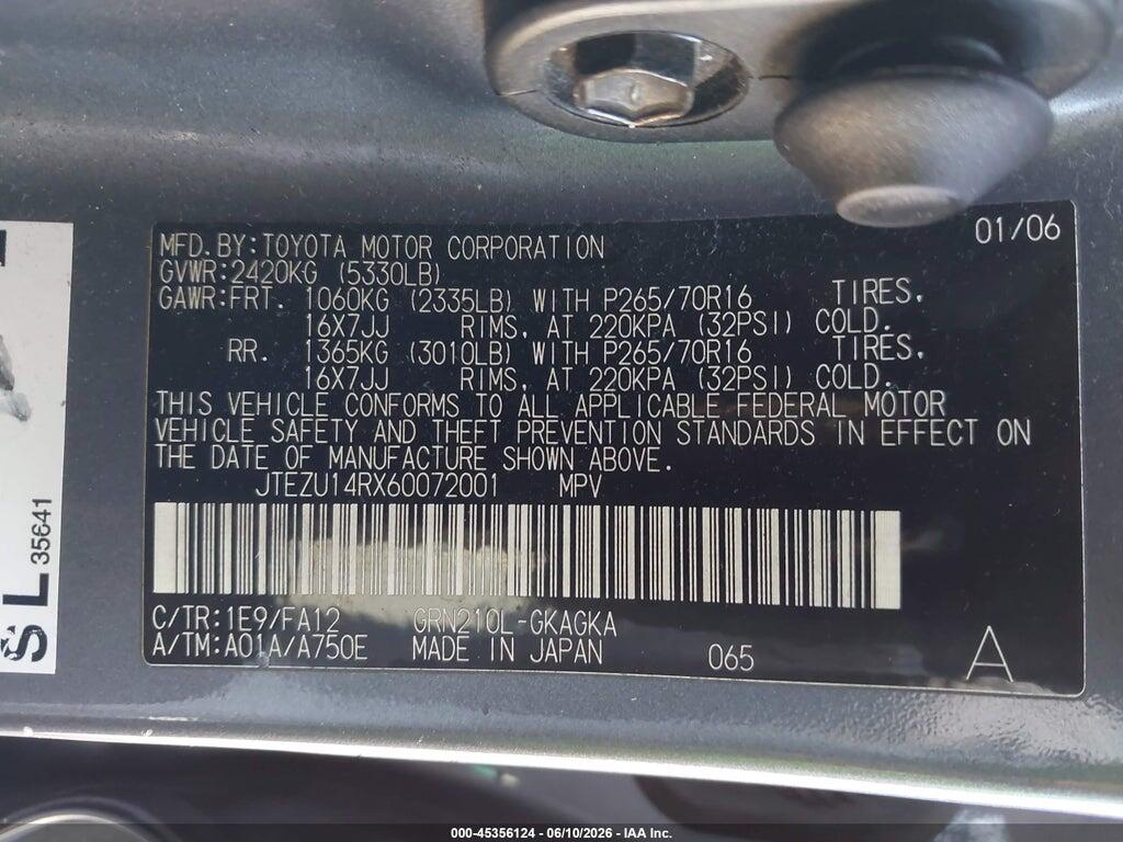 JTEZU14RX60072001 2006 TOYOTA 4RUNNER photo no. 9