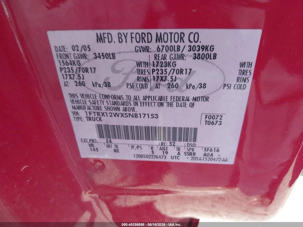 1FTRX12WX5NB17153 2005 FORD F-150 photo no. 9