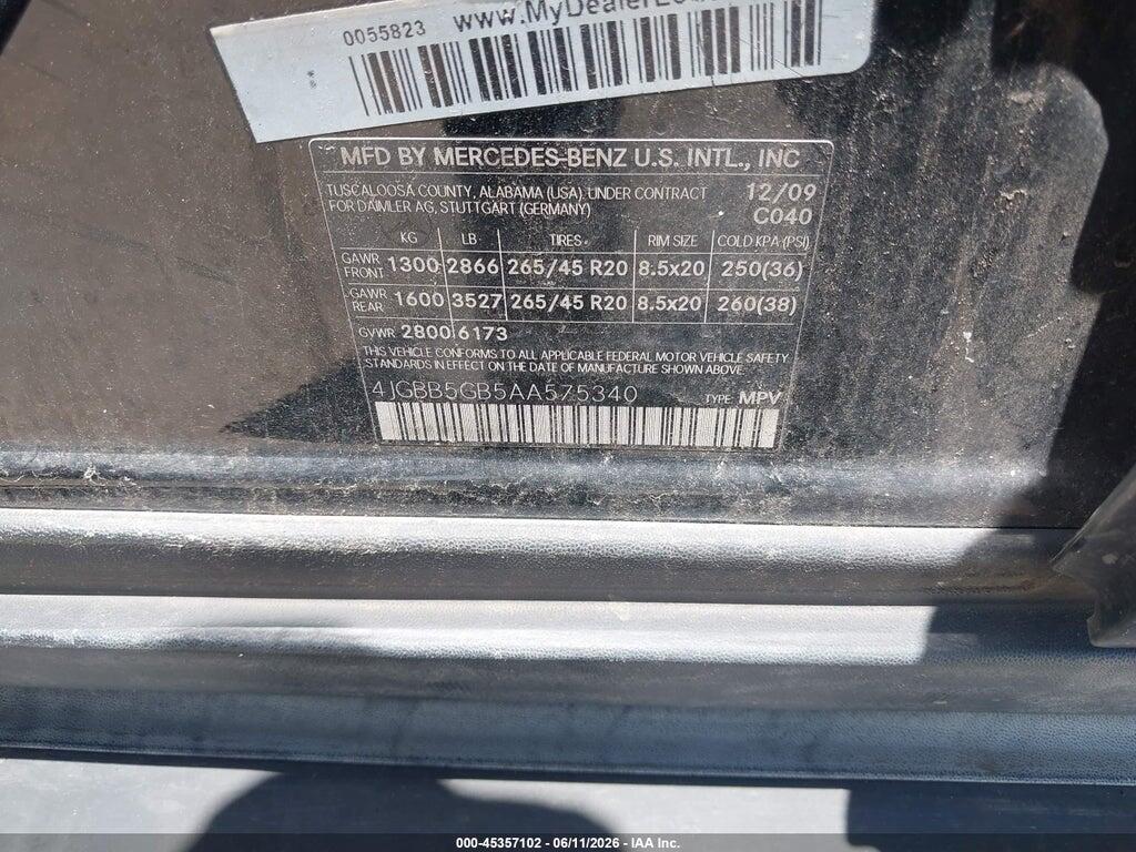 4JGBB5GB5AA575340 2010 MERCEDES-BENZ ML 350 photo no. 9
