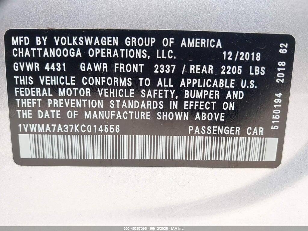 1VWMA7A37KC014556 2019 VOLKSWAGEN PASSAT photo no. 9