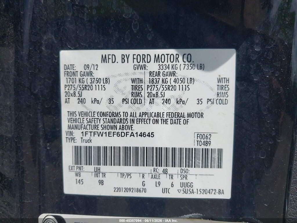 1FTFW1EF6DFA14645 2013 FORD F-150 photo no. 9