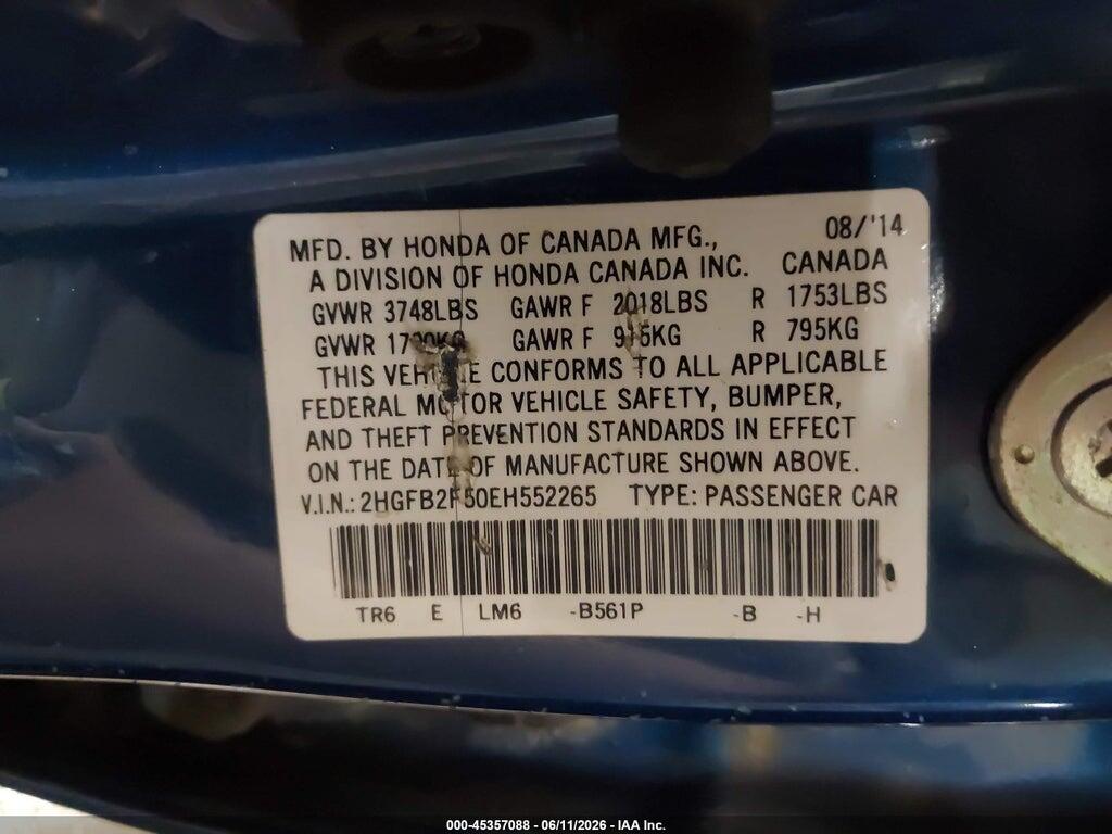 2HGFB2F50EH552265 2014 HONDA CIVIC photo no. 9
