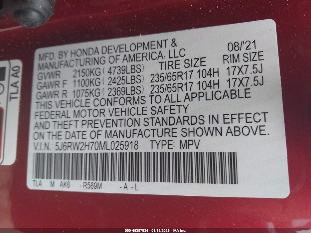 5J6RW2H70ML025918 2021 HONDA CR-V photo no. 9