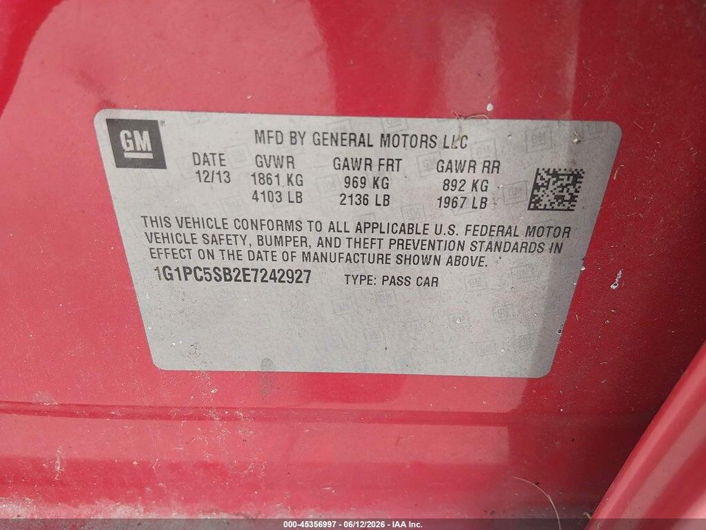 1G1PC5SB2E7242927 2014 CHEVROLET CRUZE photo no. 9