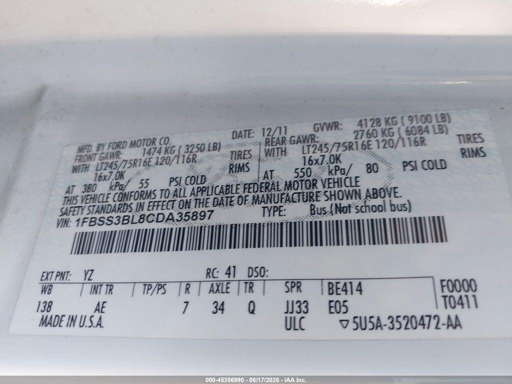 1FBSS3BL8CDA35897 2012 FORD E-350 SUPER DUTY photo no. 9
