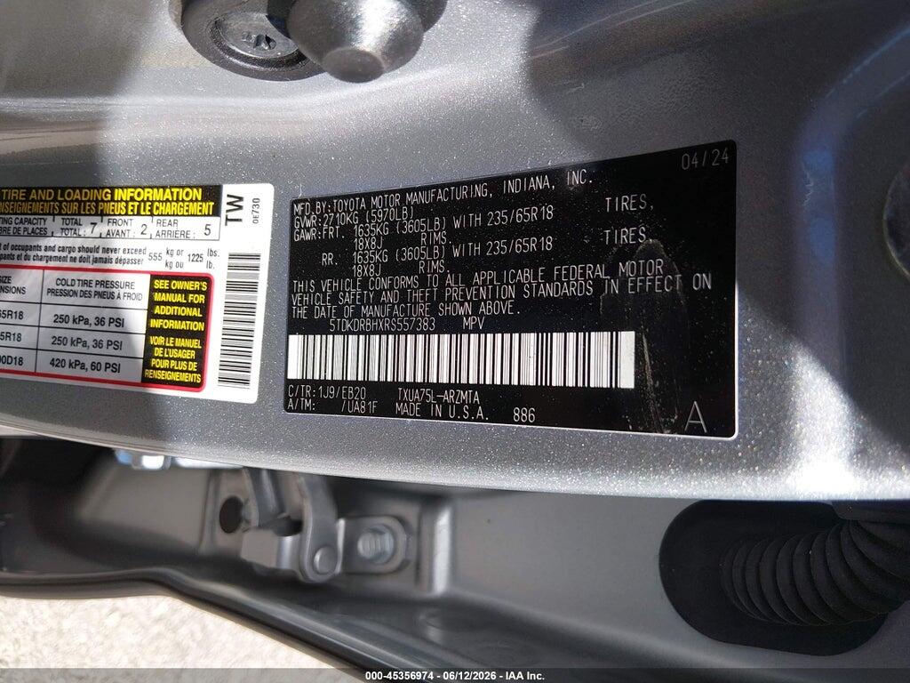 5TDKDRBHXRS557383 2024 TOYOTA HIGHLANDER photo no. 9