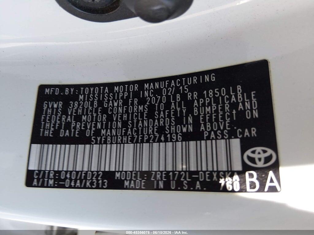5YFBURHE7FP274196 2015 TOYOTA COROLLA photo no. 9