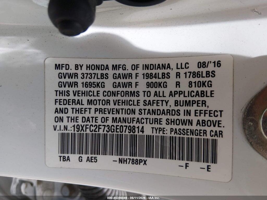 19XFC2F73GE079814 2016 HONDA CIVIC photo no. 9