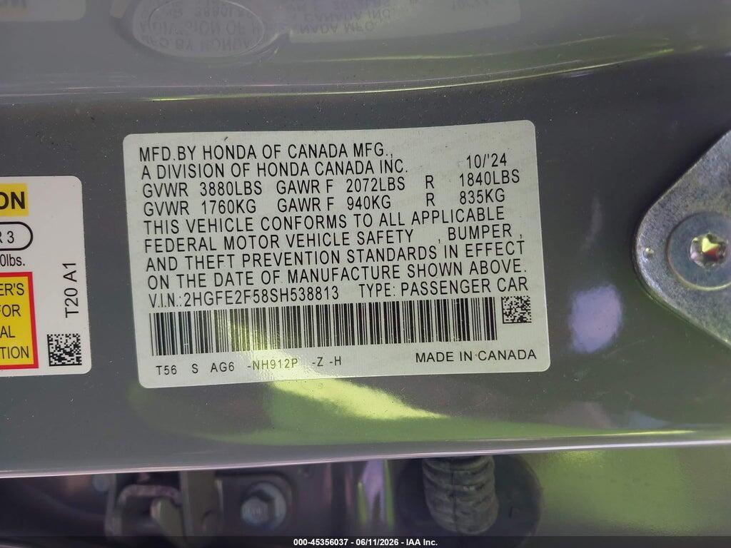 2HGFE2F58SH538813 2025 HONDA CIVIC photo no. 9
