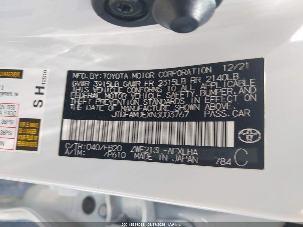 JTDEAMDEXN3003767 2022 TOYOTA COROLLA photo no. 9
