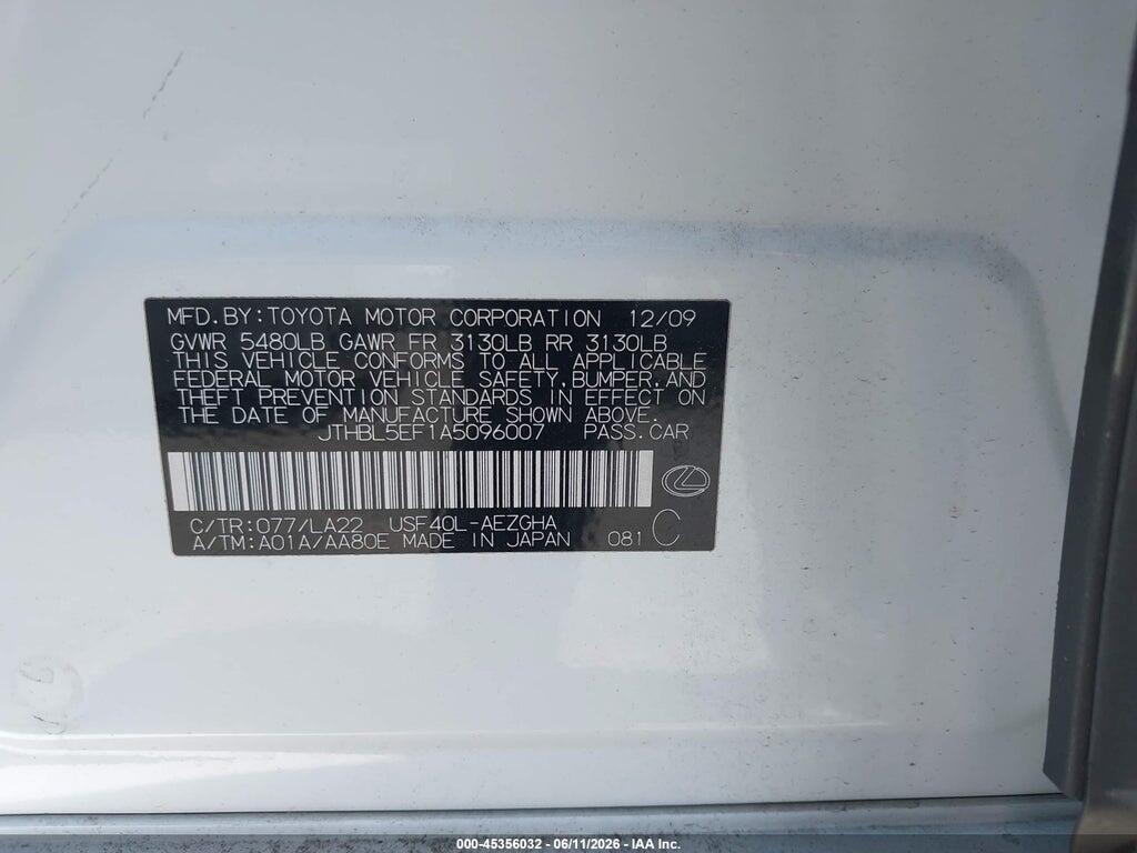 JTHBL5EF1A5096007 2010 LEXUS LS 460 photo no. 9