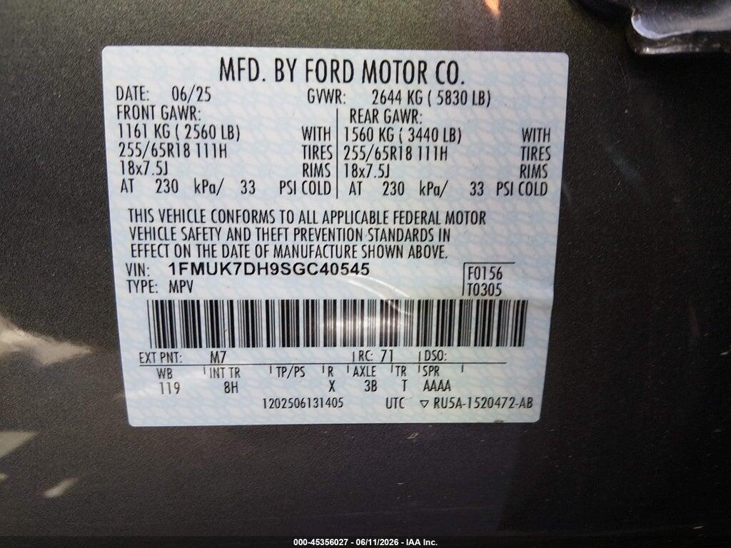 1FMUK7DH9SGC40545 2025 FORD EXPLORER photo no. 9