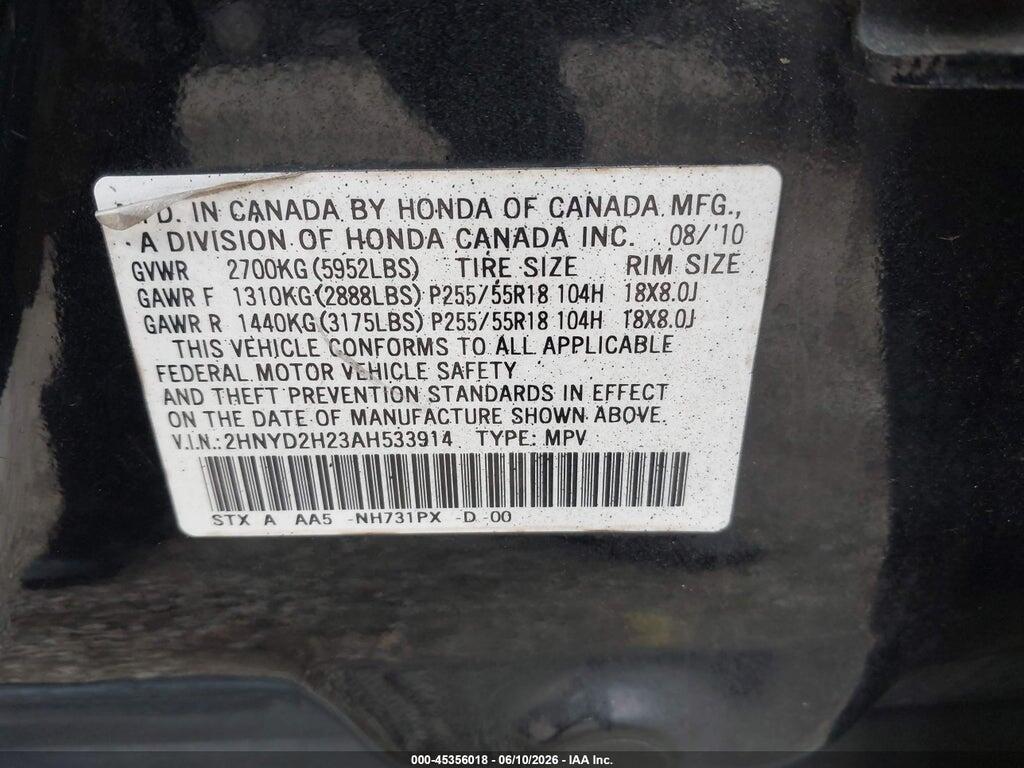 2HNYD2H23AH533914 2010 ACURA MDX photo no. 9
