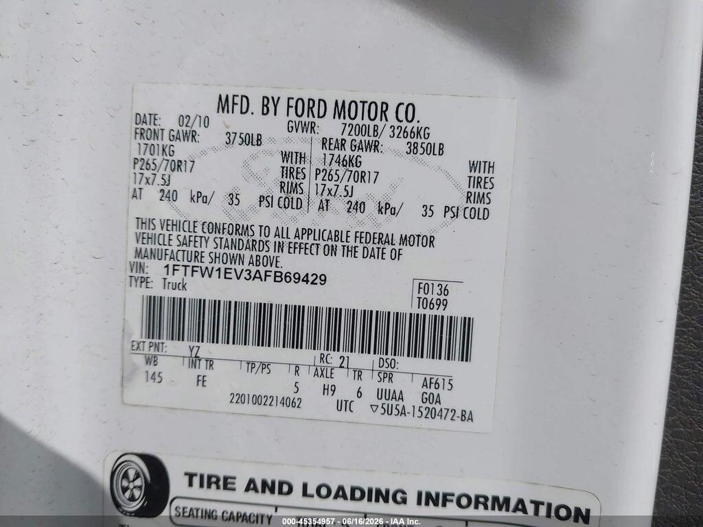 1FTFW1EV3AFB69429 2010 FORD F-150 photo no. 9