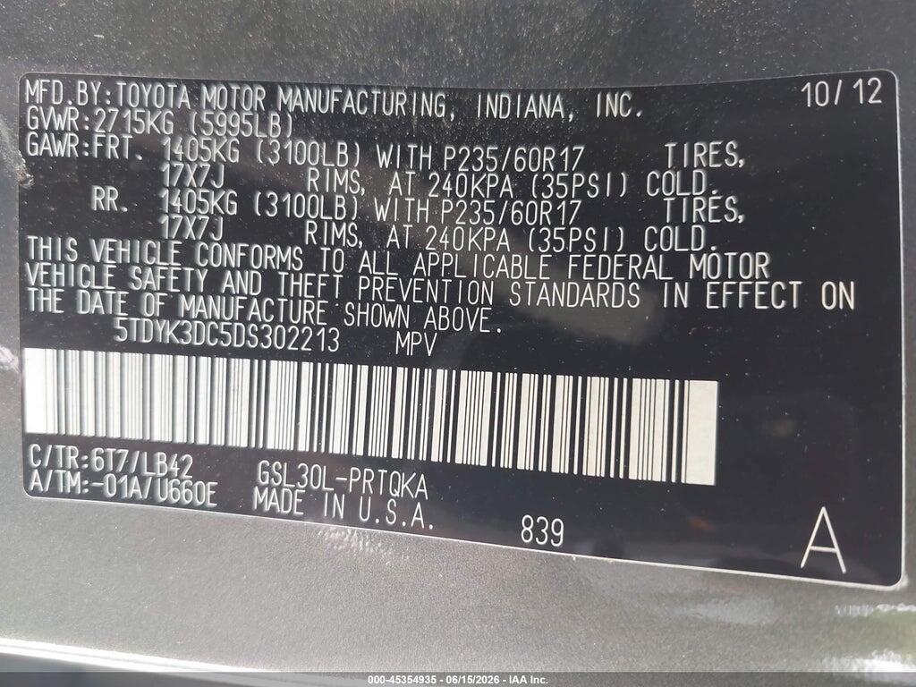 5TDYK3DC5DS302213 2013 TOYOTA SIENNA photo no. 9