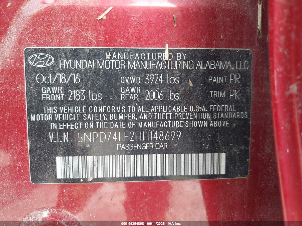 5NPD74LF2HH148699 2017 HYUNDAI ELANTRA photo no. 9