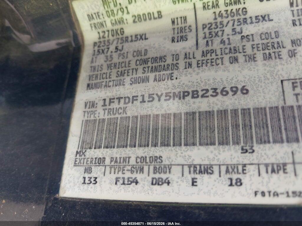 1FTDF15Y5MPB23696 1991 FORD F150 photo no. 9