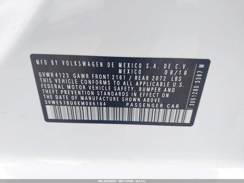 3VWE57BU6KM086184 2019 VOLKSWAGEN JETTA photo no. 9