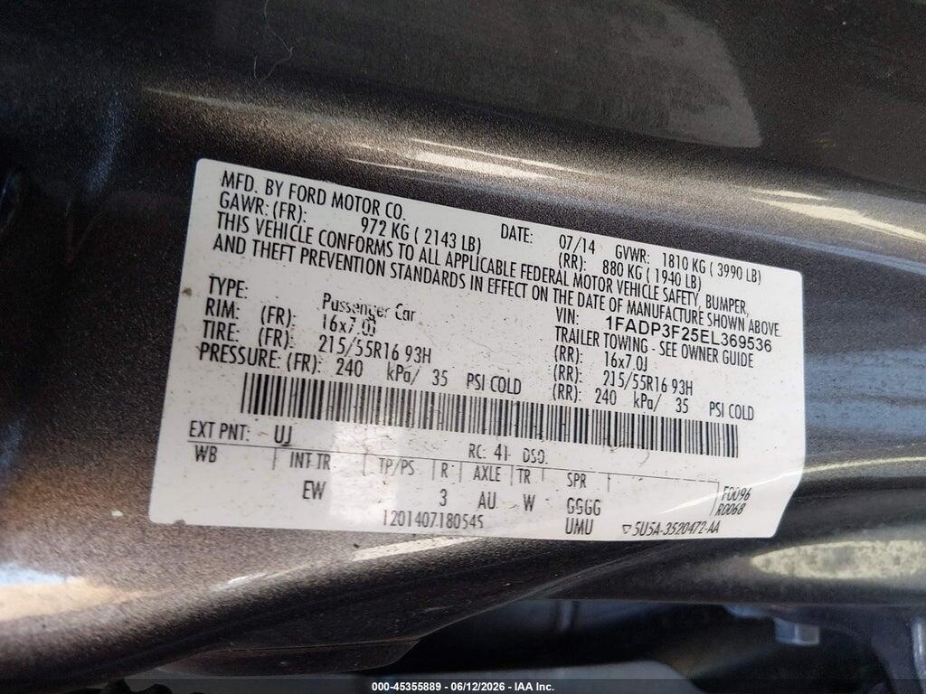 1FADP3F25EL369536 2014 FORD FOCUS photo no. 9