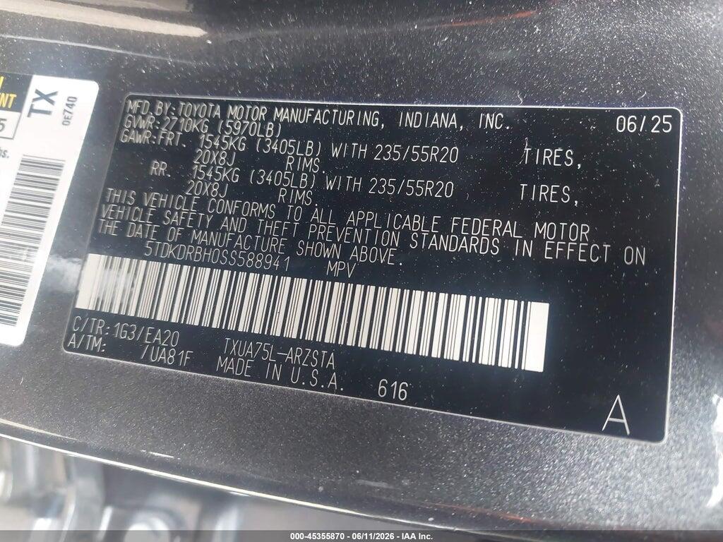 5TDKDRBH0SS588941 2025 TOYOTA HIGHLANDER photo no. 9