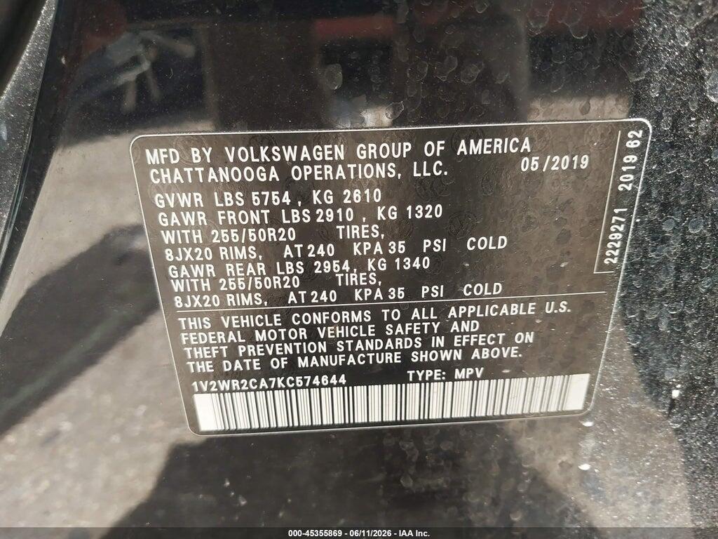 1V2WR2CA7KC574644 2019 VOLKSWAGEN ATLAS photo no. 9