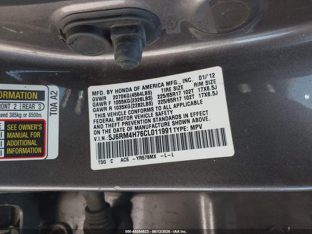 5J6RM4H76CL011991 2012 HONDA CR-V photo no. 9