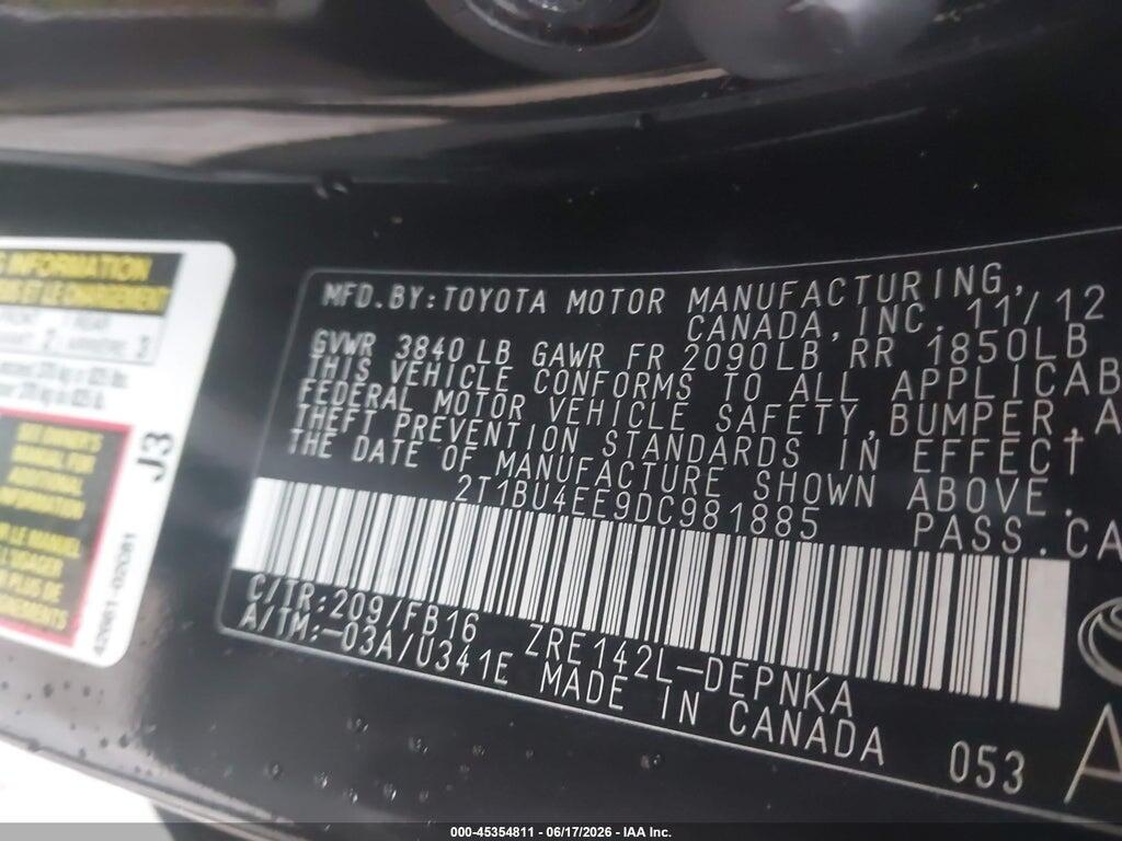2T1BU4EE9DC981885 2013 TOYOTA COROLLA photo no. 9