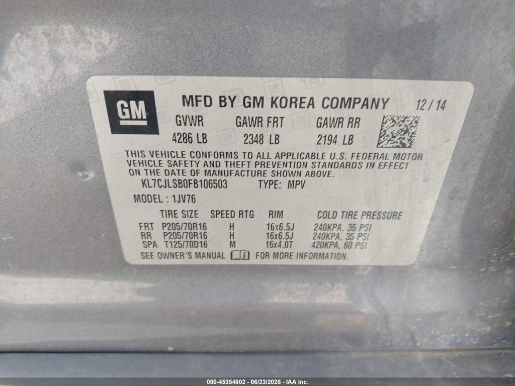 KL7CJLSB0FB106503 2015 CHEVROLET TRAX photo no. 9