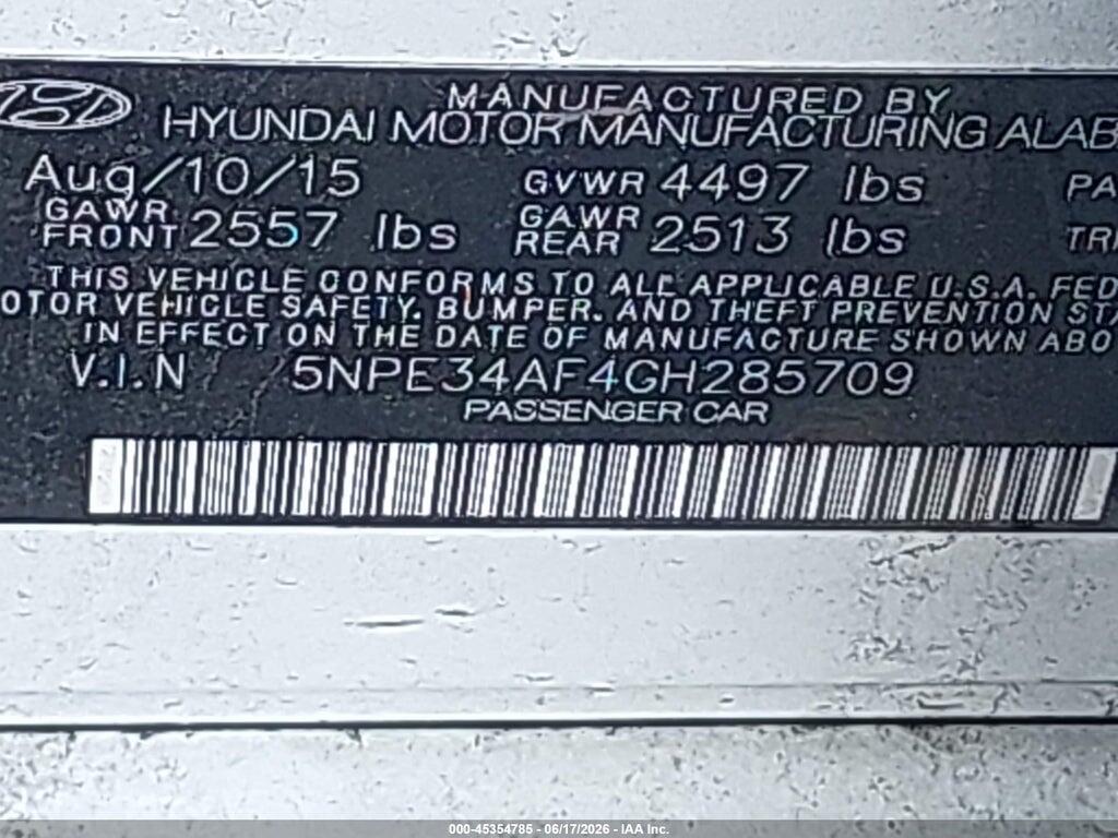 5NPE34AF4GH285709 2016 HYUNDAI SONATA photo no. 9
