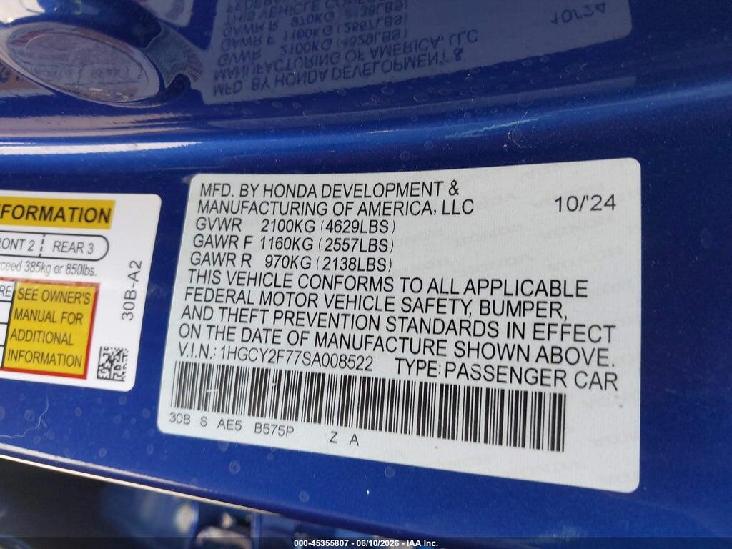 1HGCY2F77SA008522 2025 HONDA ACCORD HYBRID photo no. 9