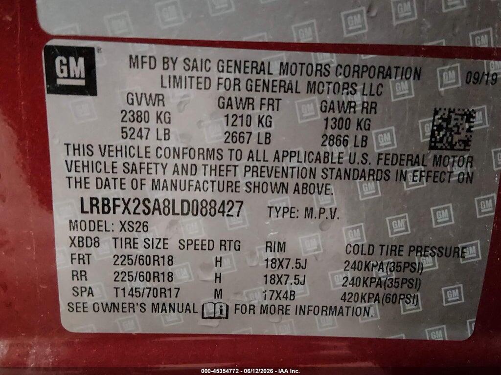 LRBFX2SA8LD088427 2020 BUICK ENVISION photo no. 9