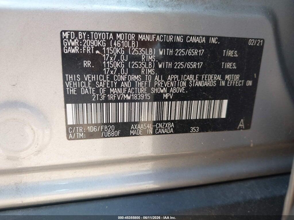 2T3F1RFV7MW183915 2021 TOYOTA RAV4 photo no. 9