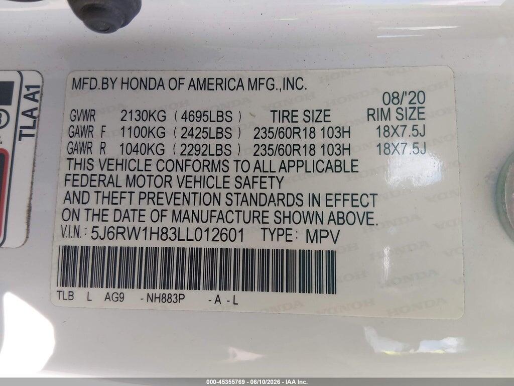 5J6RW1H83LL012601 2020 HONDA CR-V photo no. 9